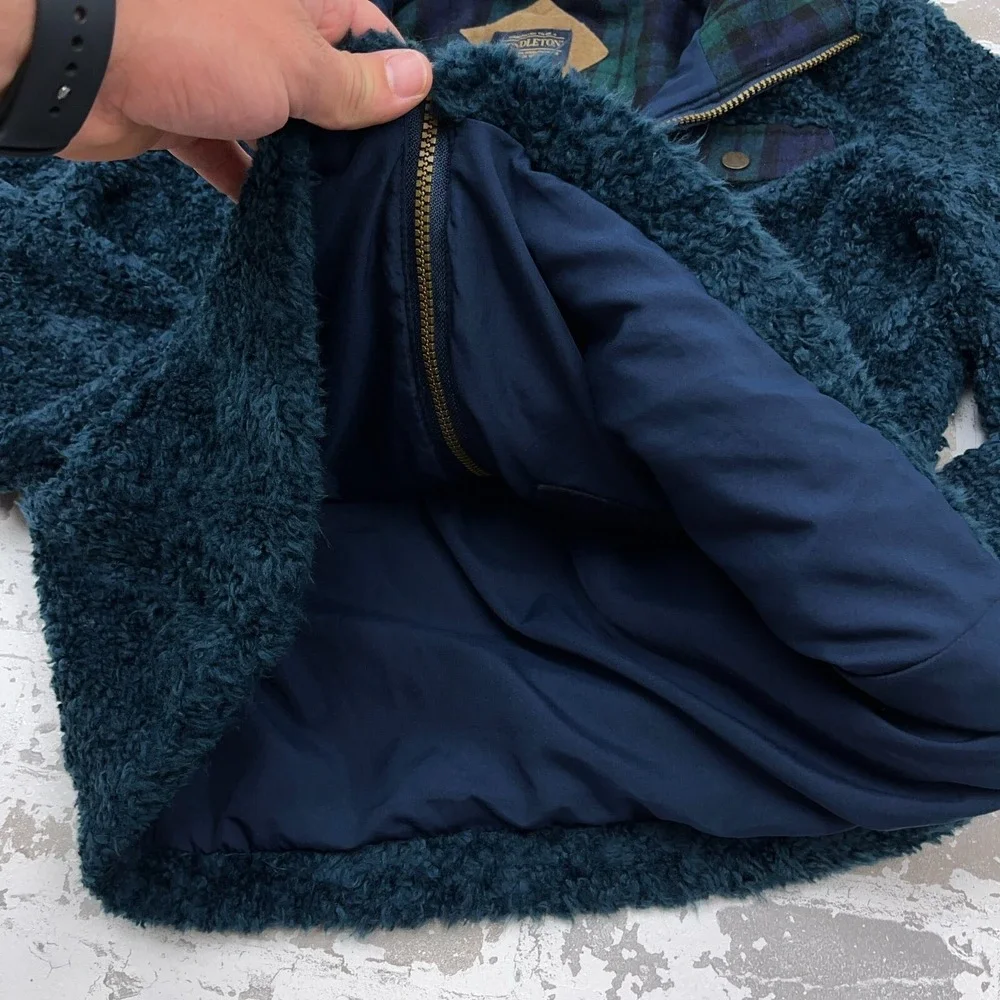 Pendleton‎ Jacket Women Small Blue Green Deep Pile Sherpa Fleece Sport Coat